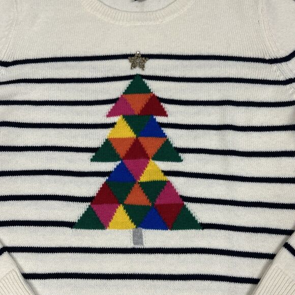 Talbots Sweater Womens Medium Ivory Navy Holiday Christmas Tree Lambswool Soft - Picture 5 of 9